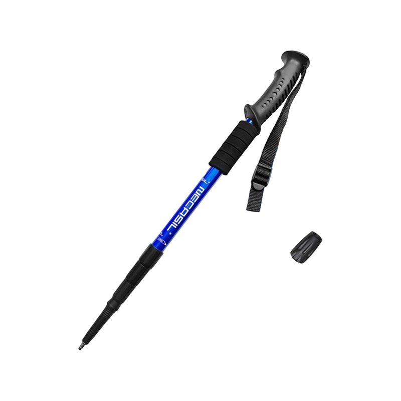 Bastone da trekking ultraleggero con manico dritto in lega di alluminio con bloccaggio interno, cinturino telescopico e assorbimento degli urti.